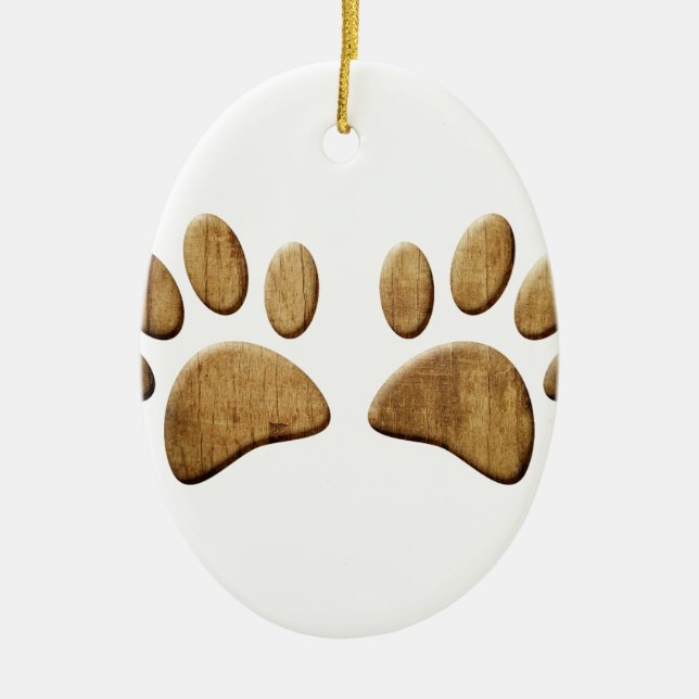 Wood Dog Paw Print Ceramic Tree Decoration (Front)