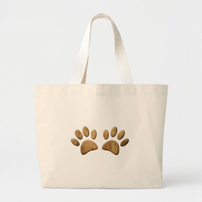 Wood Dog Paw Print Large Tote Bag (Front)