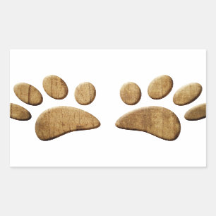 Wood Dog Paw Print Rectangular Sticker