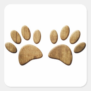 Wood Dog Paw Print Square Sticker