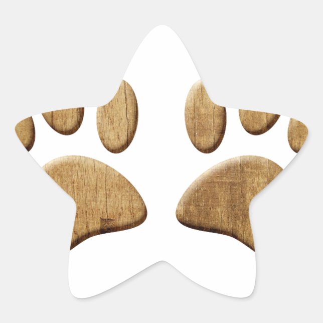 Wood Dog Paw Print Star Sticker (Front)