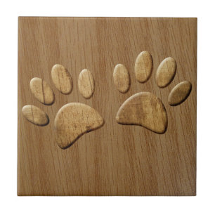 Wood Dog Paw Prints Ceramic Tile