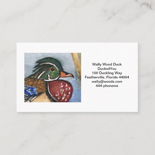 Wood Duck Business Card Wildlife Bird Art (Front)