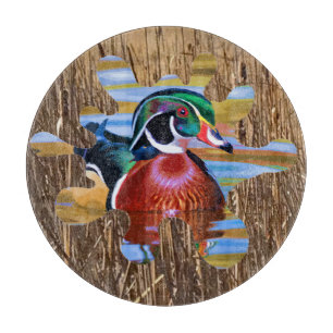 Wood Duck Cutting Board, Duck Hunting Round Cutting Board