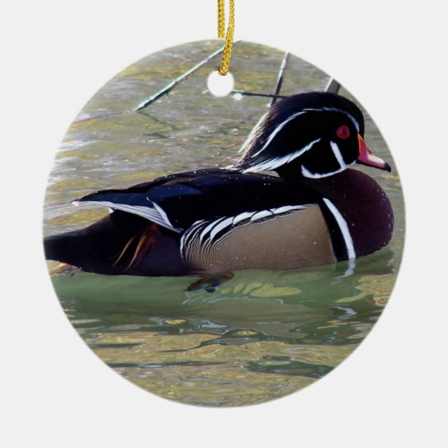 Wood Duck Drake Ceramic Tree Decoration (Front)