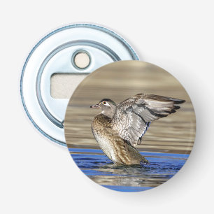 Wood Duck flapping her wings Bottle Opener