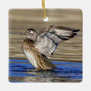 Wood Duck flapping her wings Ceramic Ornament