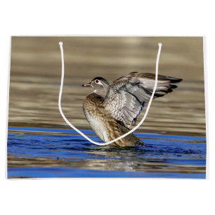 Wood Duck flapping her wings Large Gift Bag