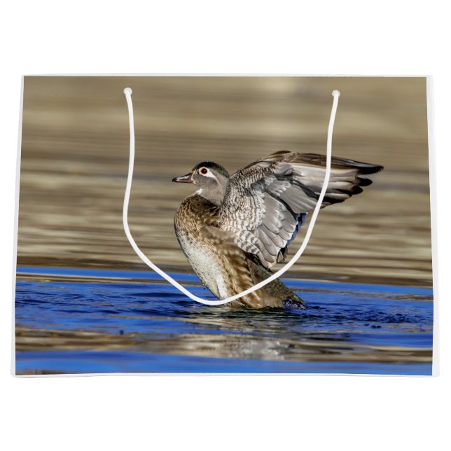Wood Duck flapping her wings Large Gift Bag (Front)