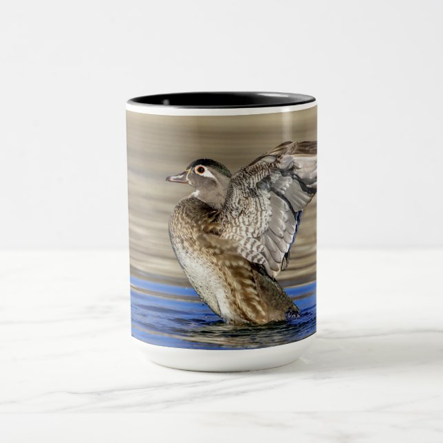 Wood Duck flapping her wings Mug (Center)