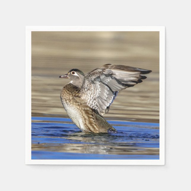 Wood Duck flapping her wings Napkin (Front)