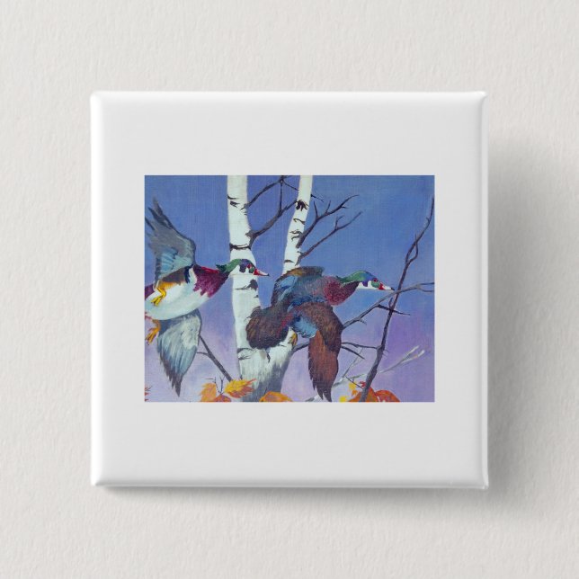 Wood Duck Flight of Fancy 15 Cm Square Badge (Front)