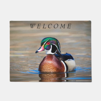 Wood Duck in a pond Doormat