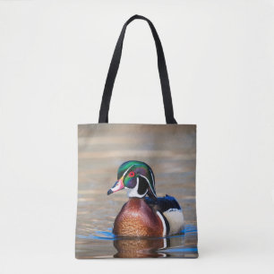 Wood Duck in a pond Tote Bag