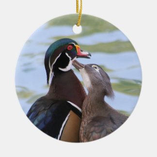 Wood Duck Kiss Ceramic Ornament