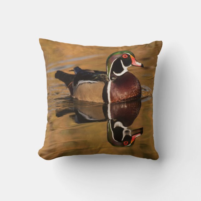 Wood Duck on Golden Lake Cushion (Front)