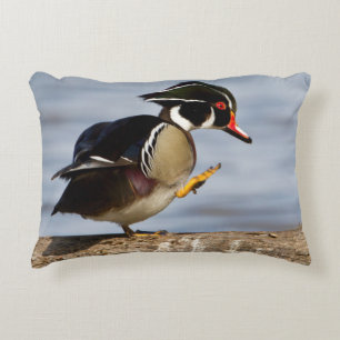 Wood Duck on log in wetland Decorative Cushion