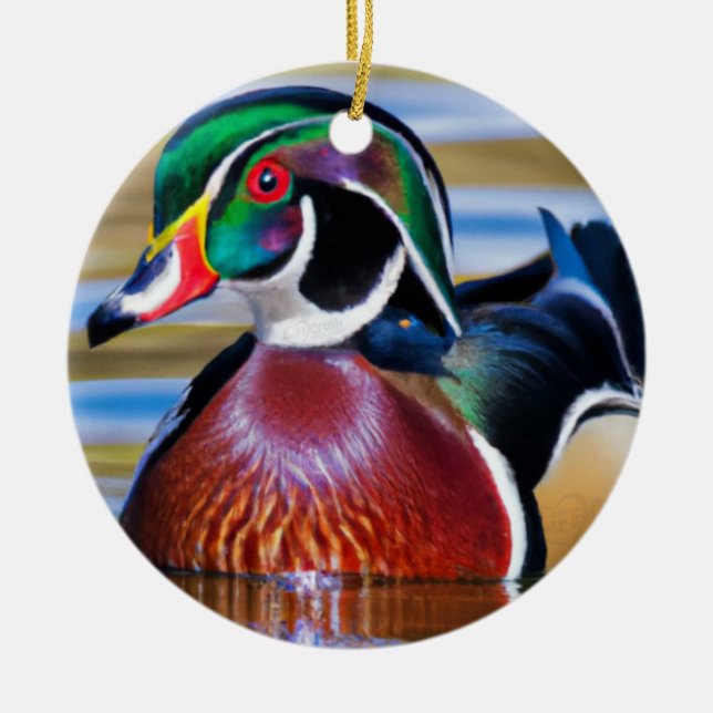 Wood Duck Ornament, Duck Hunting Ceramic Ornament (Front)