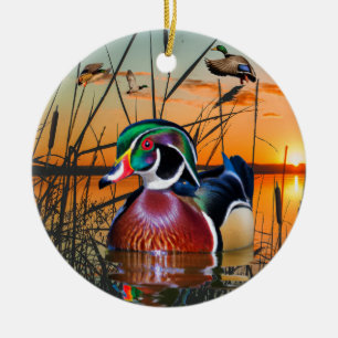 Wood Duck Ornament, Flying Mallard Ceramic Ornament