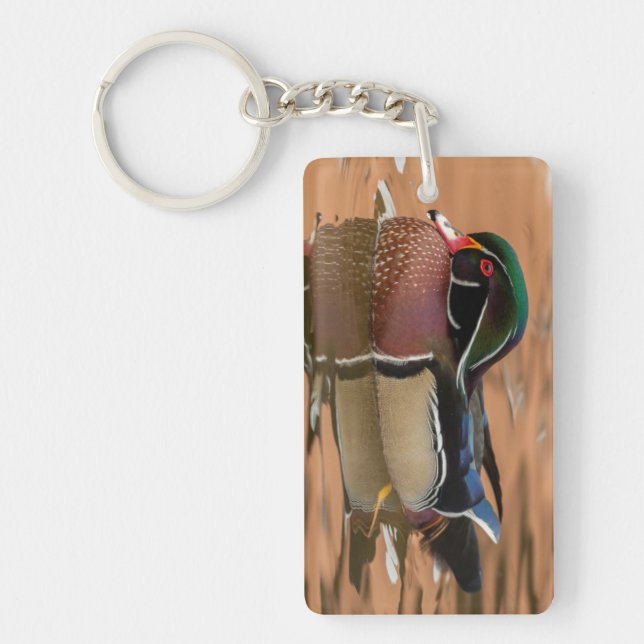 Wood duck swimming in water key ring (Front)