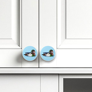 Wood Duck Water Lily Ceramic Knob