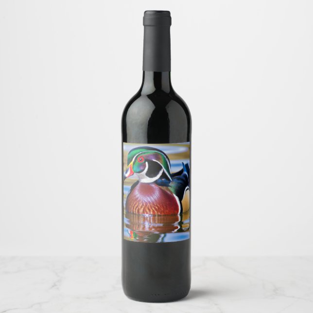 Wood Duck Wine Bottle, Duck Hunting Wine Label (Front)