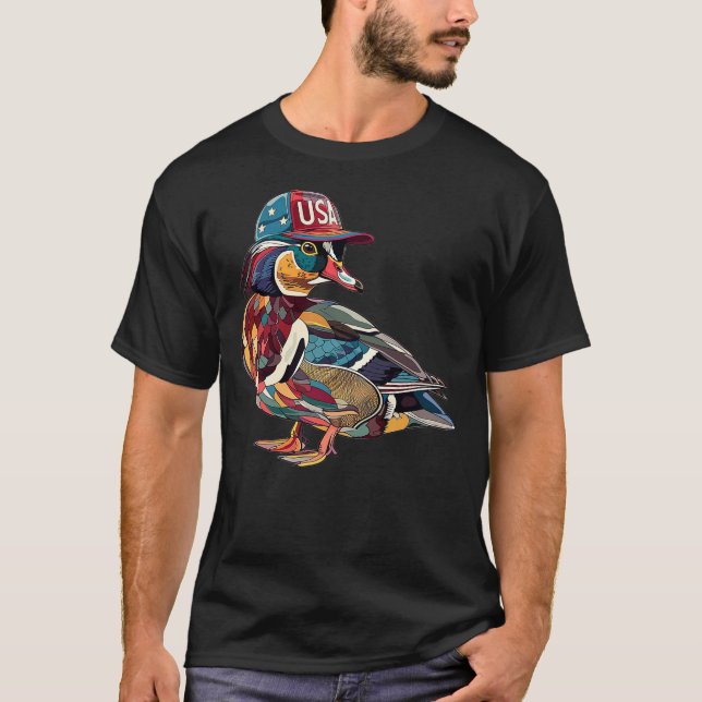 Wood Duck With USA Hat T-Shirt (Front)