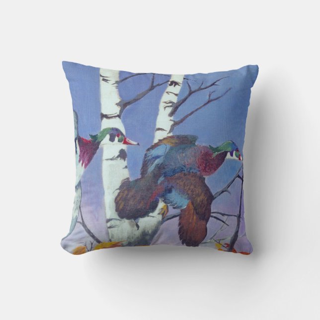 Wood Ducks Flight in Sky Cushion (Front)