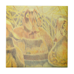 Wood Ducks on Water Ceramic Tile