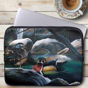Wood Ducks Pair Pond Nature Wildlife Colourful Laptop Sleeve