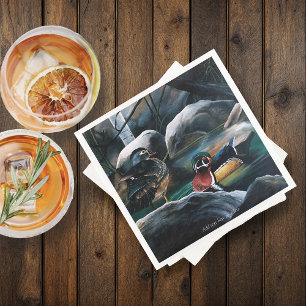 Wood Ducks Pair Pond Nature Wildlife Colourful Napkin