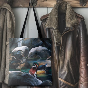 Wood Ducks Pair Pond Nature Wildlife Colourful Tote Bag