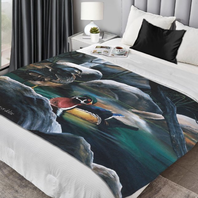 Wood Ducks Pond Fleece Blanket (Creator Uploaded)