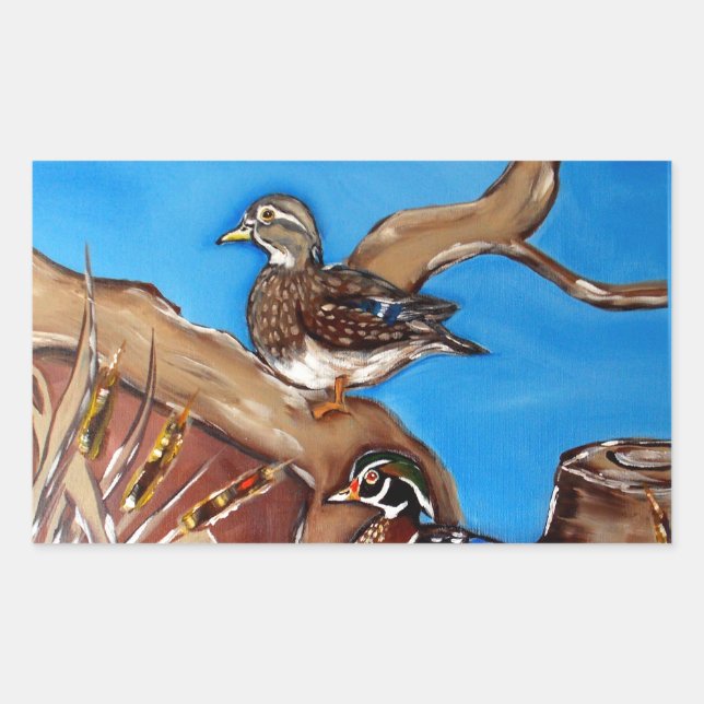 WOOD DUCKS RECTANGULAR STICKER (Front)