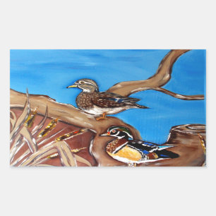 WOOD DUCKS RECTANGULAR STICKER