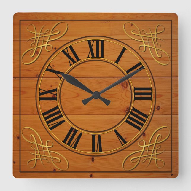 Wood Effect Faced Clock With Roman Numerals (Front)