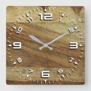 Wood Effect Large Square Wall Clock