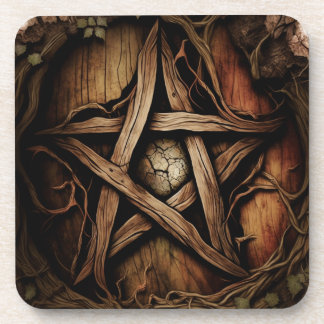 Wood Effect Pentagram Coaster