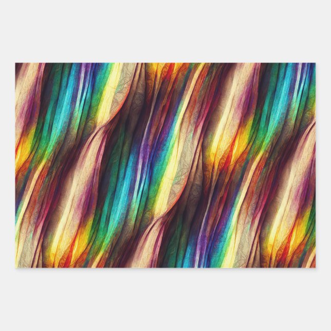 Wood Effect Rainbow Wrapping Paper Set (Front)