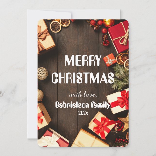 wood elegant family christmast customise  holiday card (Front)