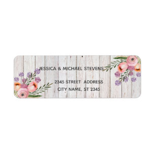 Wood elegant watercolor romantic floral bouquet return address label