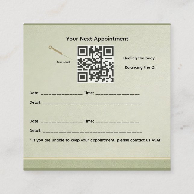 Wood Element  Acupuncture appointment card (Back)