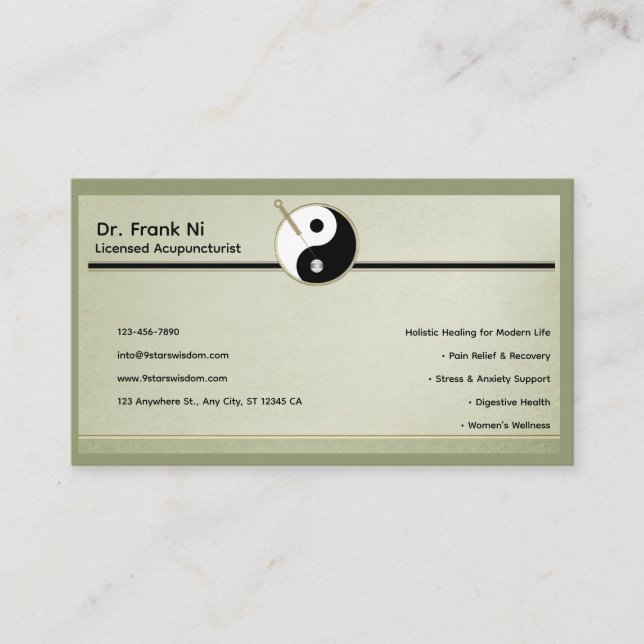 Wood Element Minimalist Acupuncture Business Card (Front)