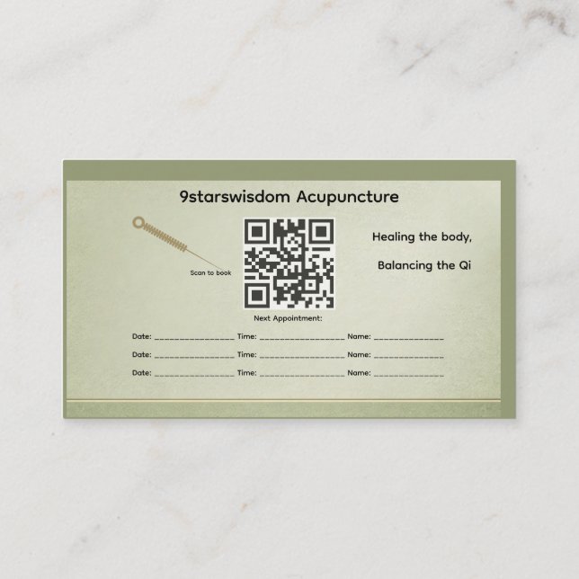 Wood Element Minimalist Acupuncture Business Card (Back)