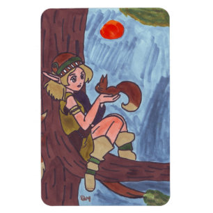 Wood Elf With Squirrel Magnet