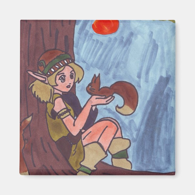 Wood Elf With Squirrel Magnet (Front)
