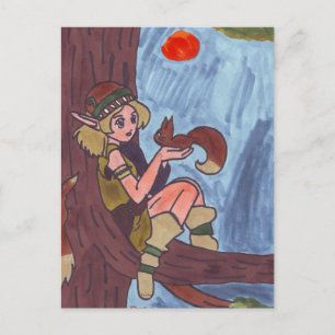 Wood Elf With Squirrel Postcard