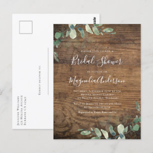 Wood Eucalyptus Bridal Shower Invitation Postcard