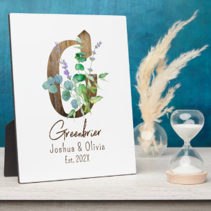 Wood & Eucalyptus Letter G Wedding Couple Tabletop Plaque