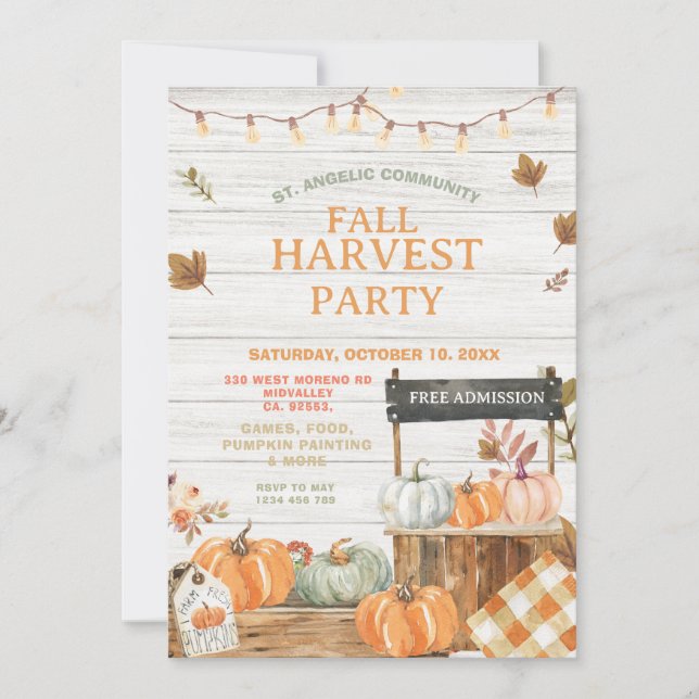 Wood Fall Harvest Party Pumpkin Church Picnic Invitation (Front)